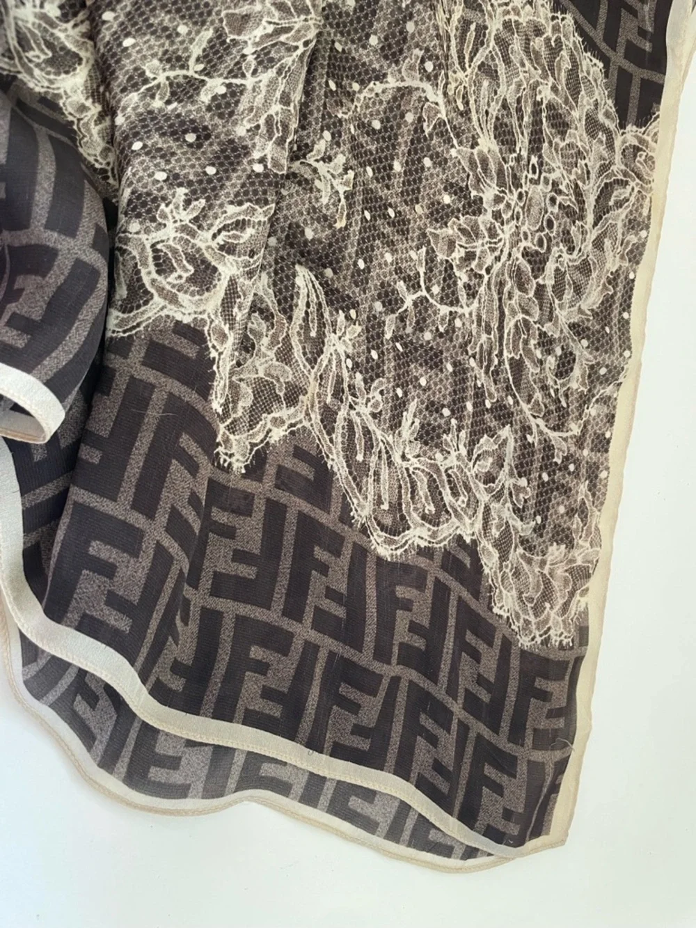Designer Brown Patterned Silk Scarf 24” wide 70” long - Picture 3 of 7